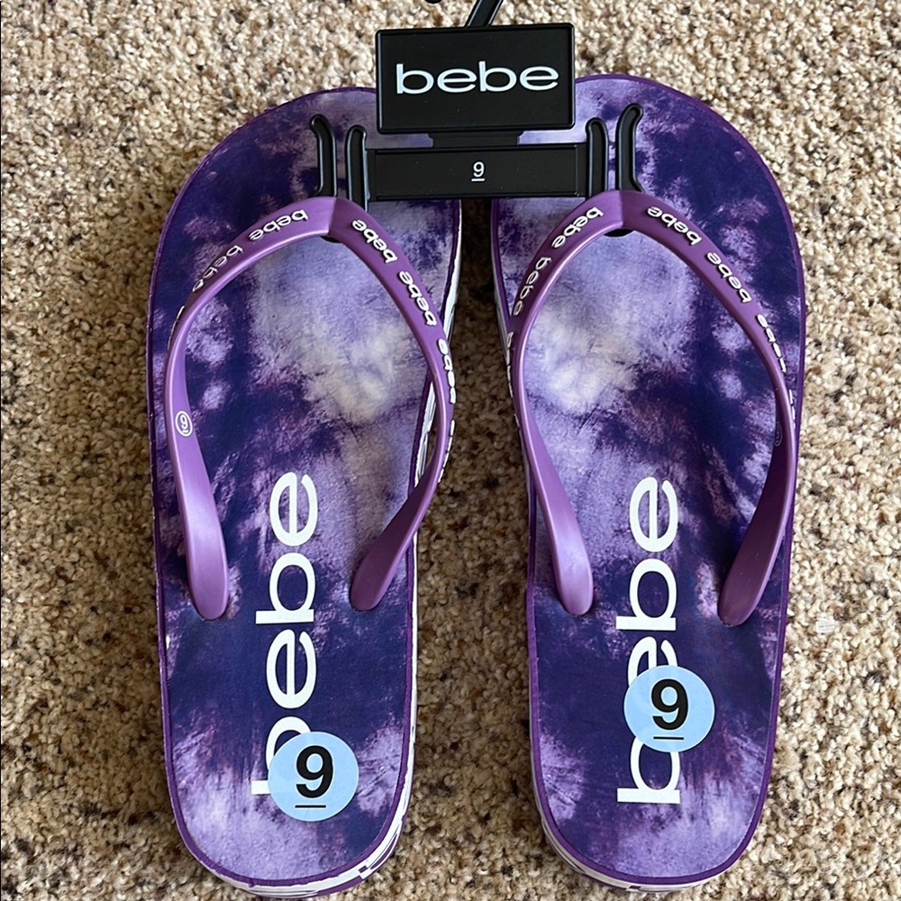 Bebe Purple Tie-Dye Flip Flops 9 NWT